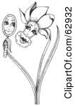 62932-Royalty-Free-RF-Clipart-Illustration-Of-A-Black-And-White-Daffodil-Admiring-Herself-In-A-Mirror